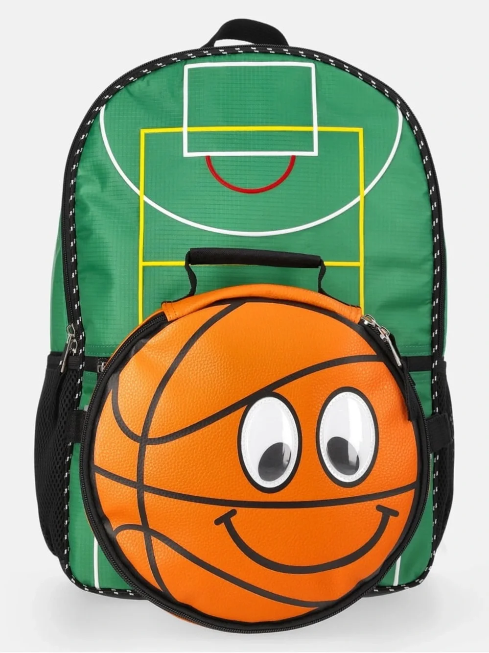 Kids Basketball Court Backpack with Smiley Basketball Front - Green/Orange W
